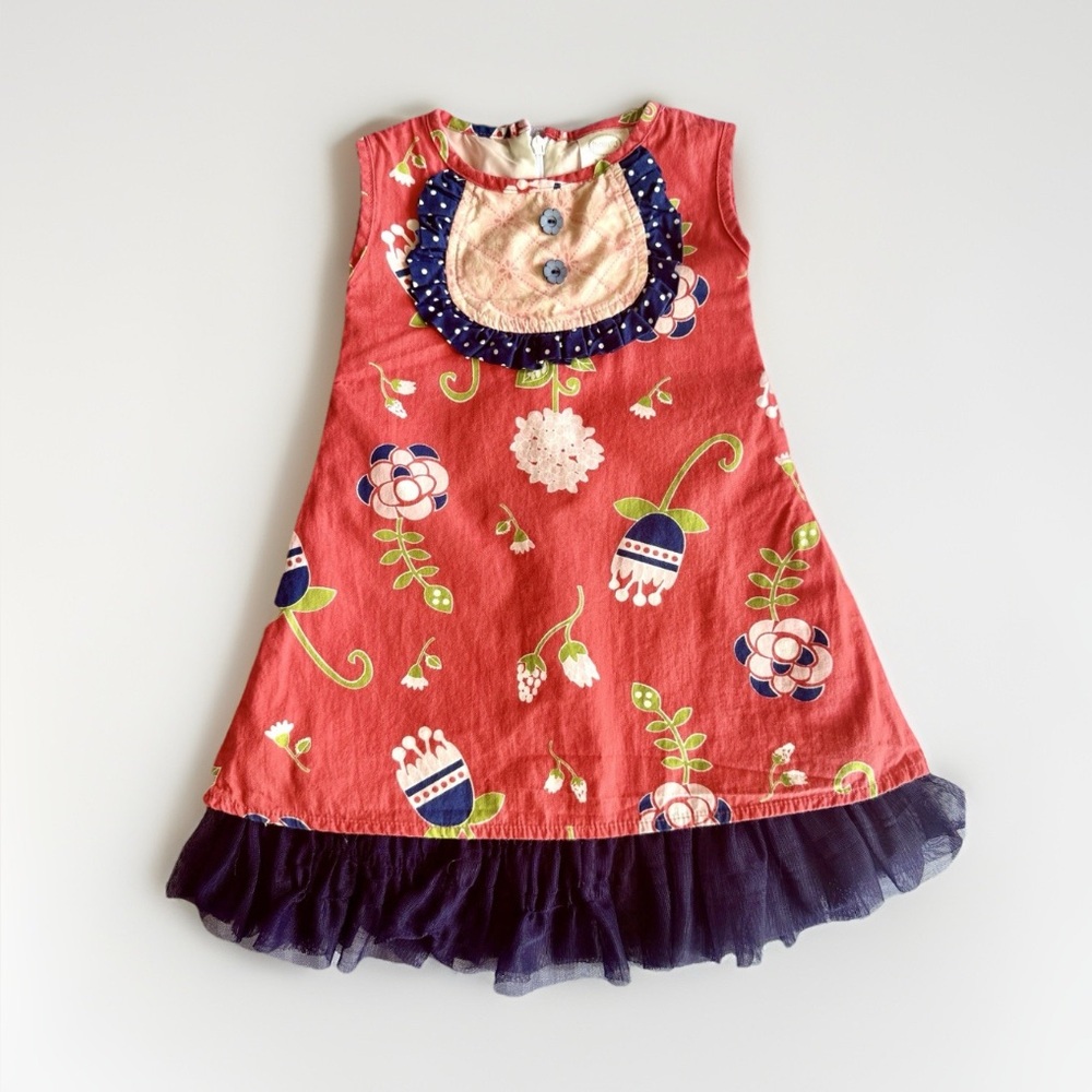 Persnickety Baby Girl Dress 12M Red Floral Ruffle Hem Boutique Made‎ USA